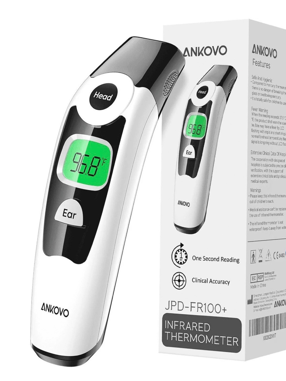 Ankovo White and Black Infrared Digital Thermometer - JPD-FR100+